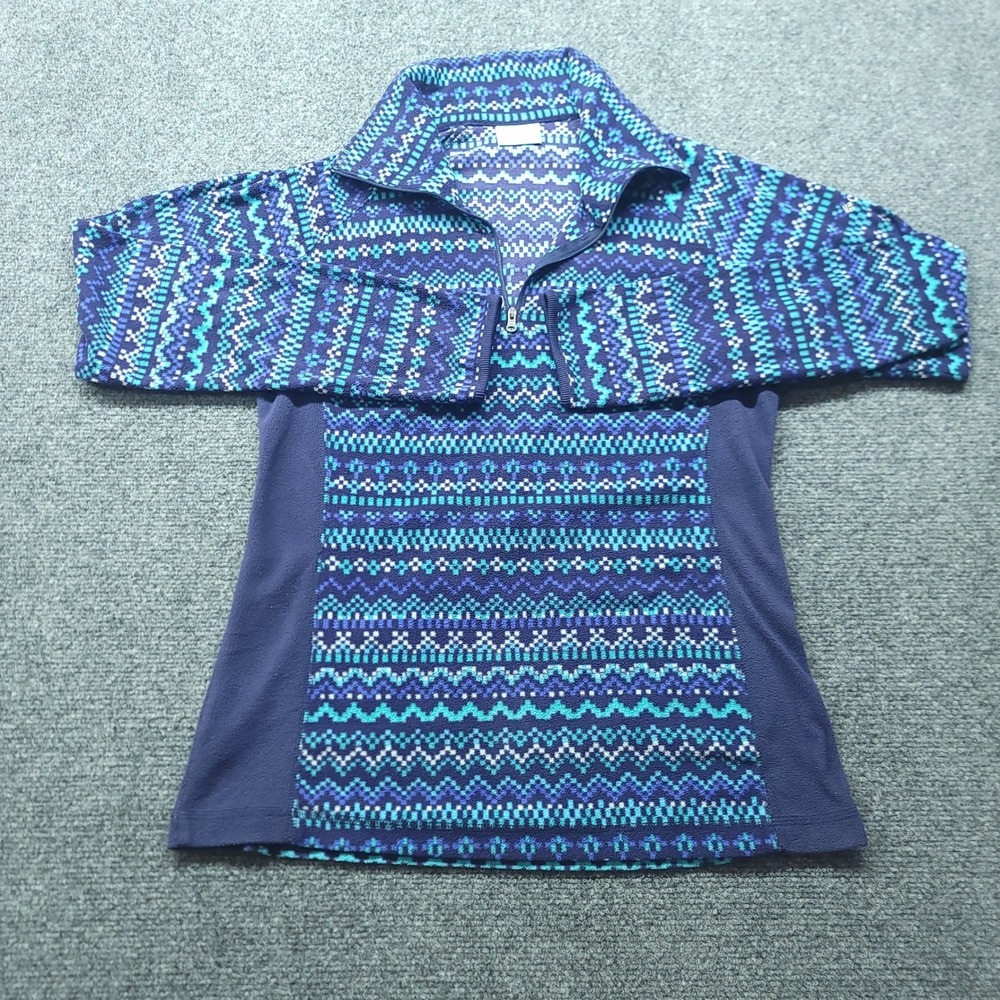 Columbia Glacial IV Print Half Zip Fleece Pullover Blue Teal Fair Isle AL6437 M